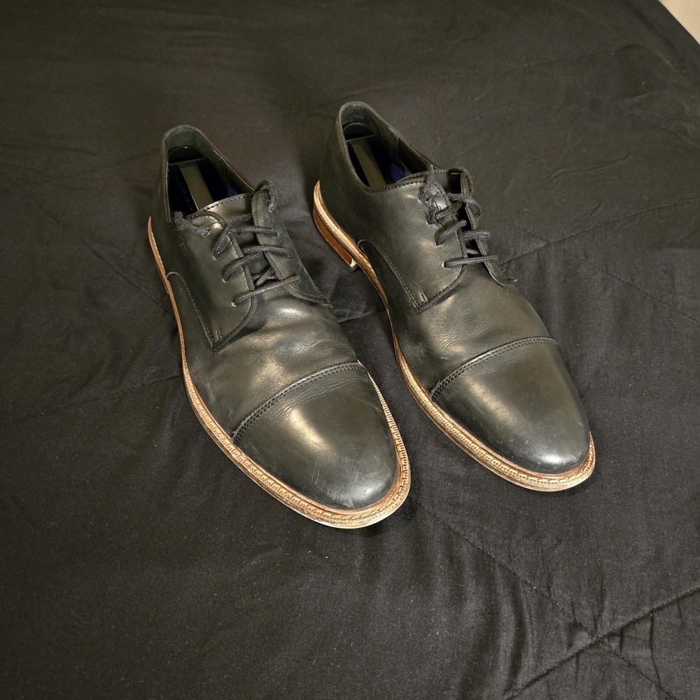 Leather Dress Shoes Mens Size 11.5 Black Cap Toe Derby Business Casual Office